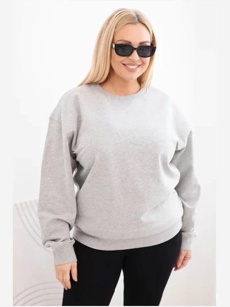 Dámska mikina s okrúhlym výstrihom Plus Size bavlnená basic šedá