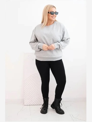 Dámska mikina s okrúhlym výstrihom Plus Size bavlnená basic šedá