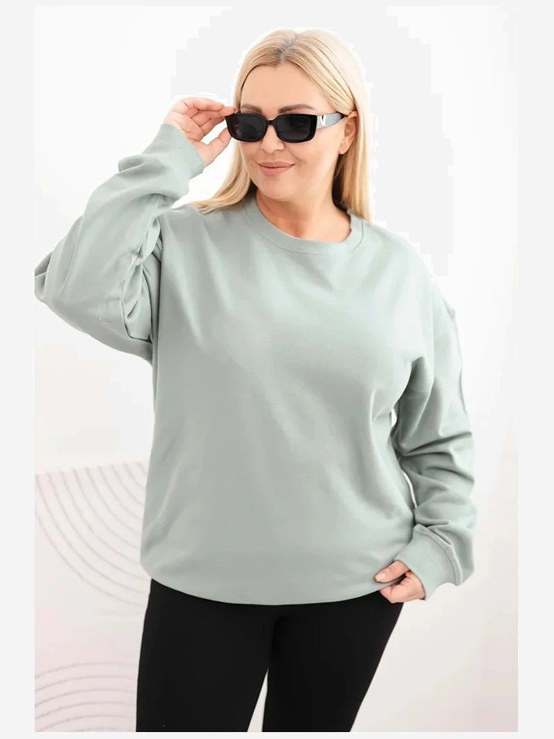 Dámska mikina s pútkom Plus Size bavlnená basic s okrúhlym výstrihom tmavozelená