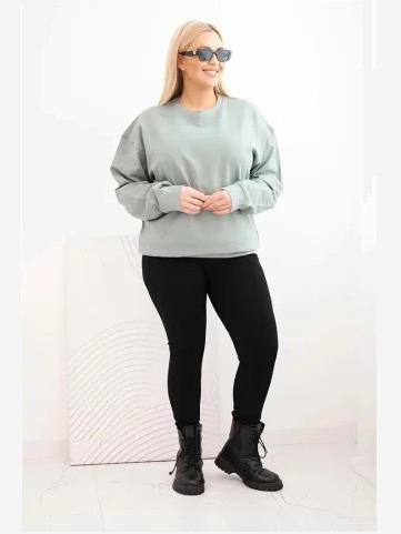 Dámska mikina s pútkom Plus Size bavlnená basic s okrúhlym výstrihom tmavozelená