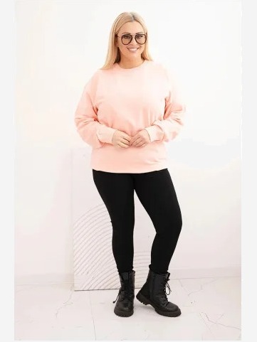 Dámska pletivová mikina Plus Size bavlnená basic s okrúhlym výstrihom lososová