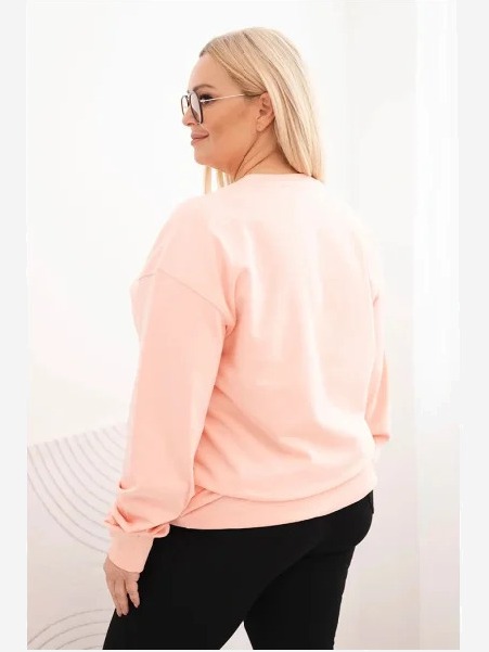 Dámska pletivová mikina Plus Size bavlnená basic s okrúhlym výstrihom lososová