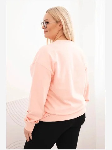 Dámska pletivová mikina Plus Size bavlnená basic s okrúhlym výstrihom lososová