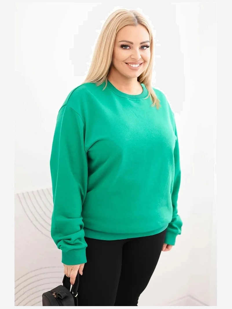 Dámska mikina s okrúhlym výstrihom Plus Size bavlnená basic svetlozelená