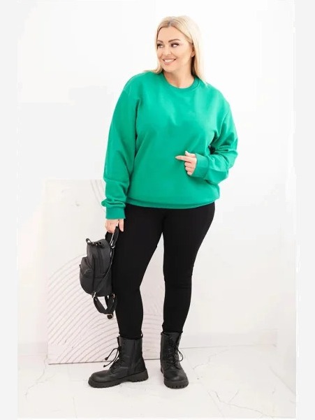 Dámska mikina s okrúhlym výstrihom Plus Size bavlnená basic svetlozelená