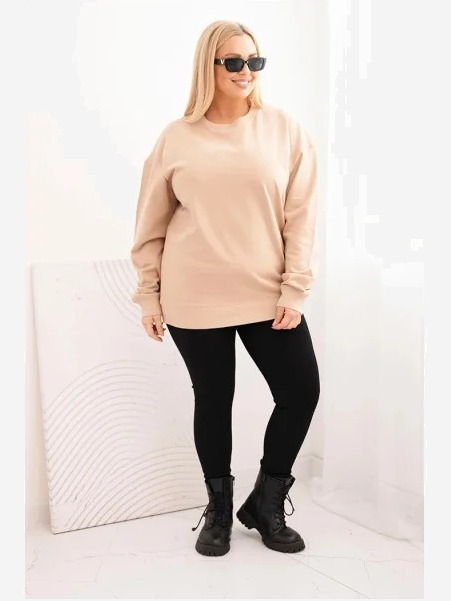 Dámska mikina s kapucňou Plus Size bavlnená basic s okrúhlym výstrihom béžová