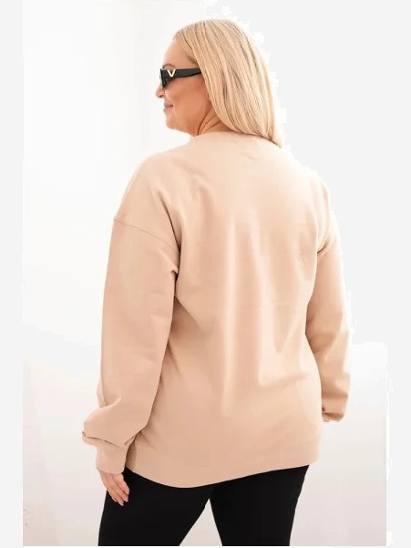 Dámska mikina s kapucňou Plus Size bavlnená basic s okrúhlym výstrihom béžová