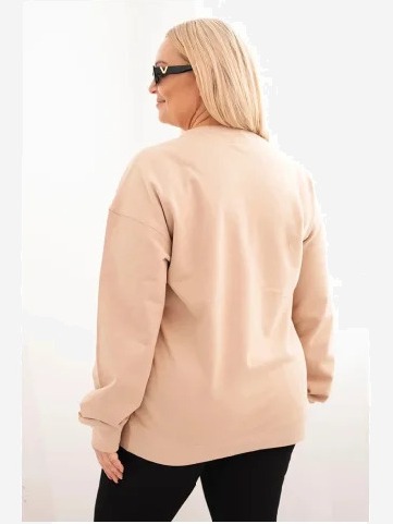 Dámska mikina s kapucňou Plus Size bavlnená basic s okrúhlym výstrihom béžová
