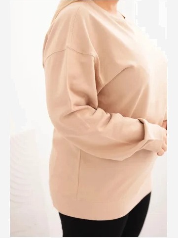 Dámska mikina s kapucňou Plus Size bavlnená basic s okrúhlym výstrihom béžová