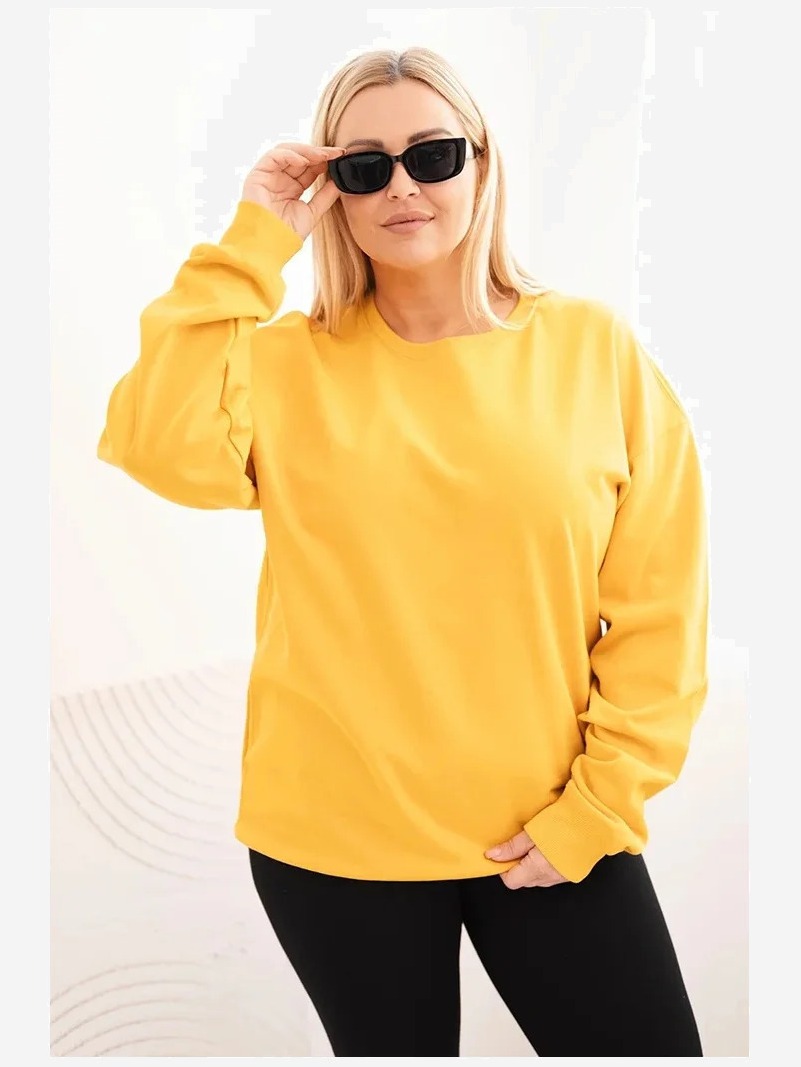 Dámska mikina s okrúhlym výstrihom Plus Size bavlnená basic horčicová