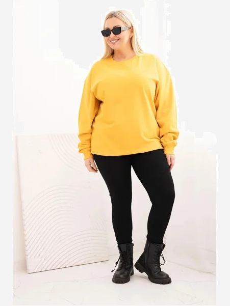 Dámska mikina s okrúhlym výstrihom Plus Size bavlnená basic horčicová