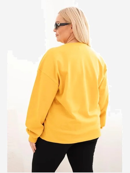 Dámska mikina s okrúhlym výstrihom Plus Size bavlnená basic horčicová
