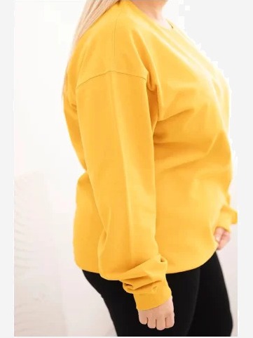 Dámska mikina s okrúhlym výstrihom Plus Size bavlnená basic horčicová