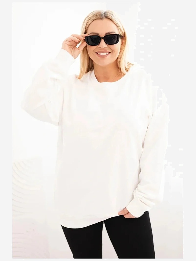 Dámska mikina s okrúhlym výstrihom Plus Size bavlnená basic biela