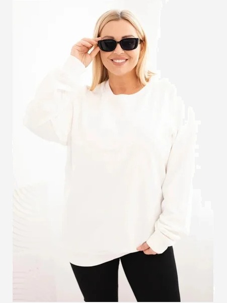 Dámska mikina s okrúhlym výstrihom Plus Size bavlnená basic biela