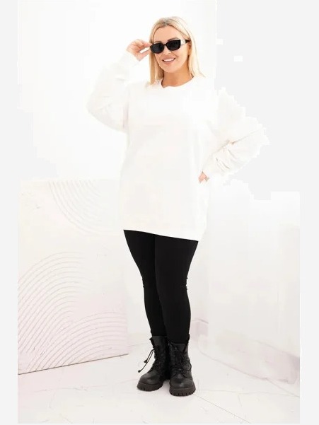 Dámska mikina s okrúhlym výstrihom Plus Size bavlnená basic biela