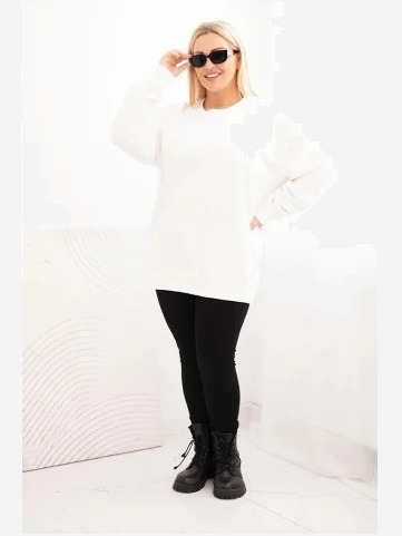 Dámska mikina s okrúhlym výstrihom Plus Size bavlnená basic biela