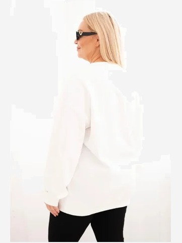 Dámska mikina s okrúhlym výstrihom Plus Size bavlnená basic biela