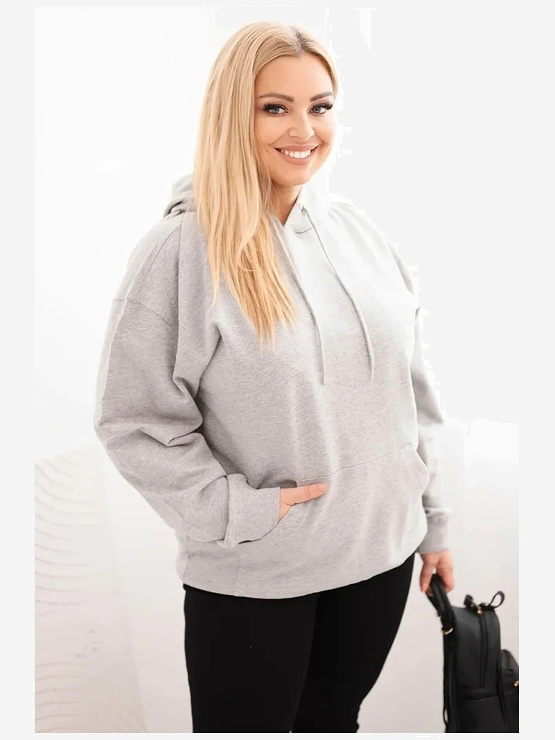 Dámska mikina s kapucňou a klokankou Plus Size z bavlny šedá
