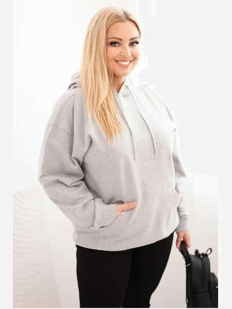 Dámska mikina s kapucňou a klokankou Plus Size z bavlny šedá