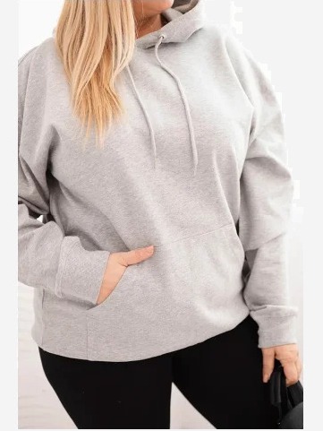 Dámska mikina s kapucňou a klokankou Plus Size z bavlny šedá