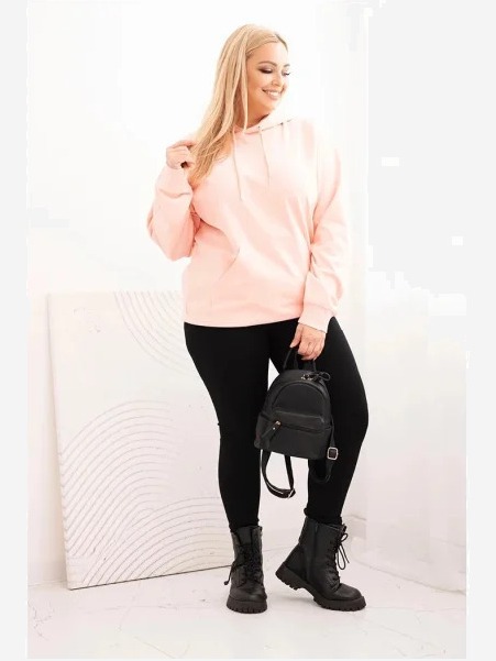 Dámska mikina s kapucňou a klokankou Plus Size z bavlny lososová