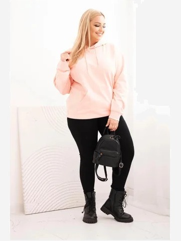 Dámska mikina s kapucňou a klokankou Plus Size z bavlny lososová