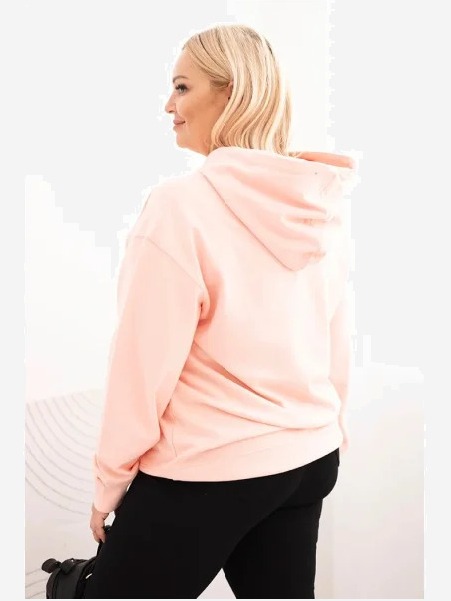 Dámska mikina s kapucňou a klokankou Plus Size z bavlny lososová