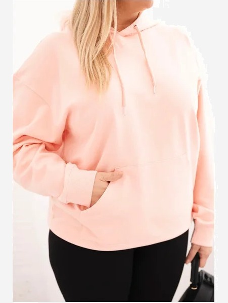 Dámska mikina s kapucňou a klokankou Plus Size z bavlny lososová