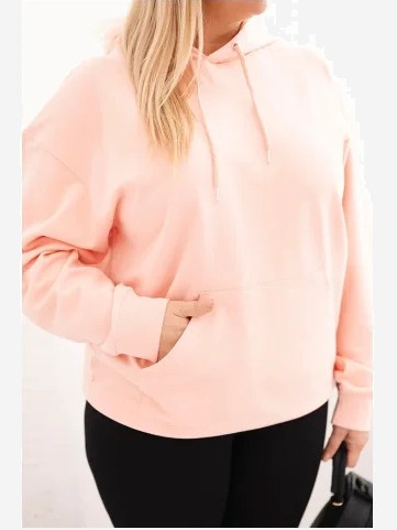 Dámska mikina s kapucňou a klokankou Plus Size z bavlny lososová