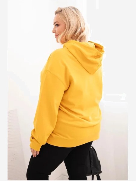 Dámska mikina s kapucňou a klokankou Plus Size z bavlny horčicová