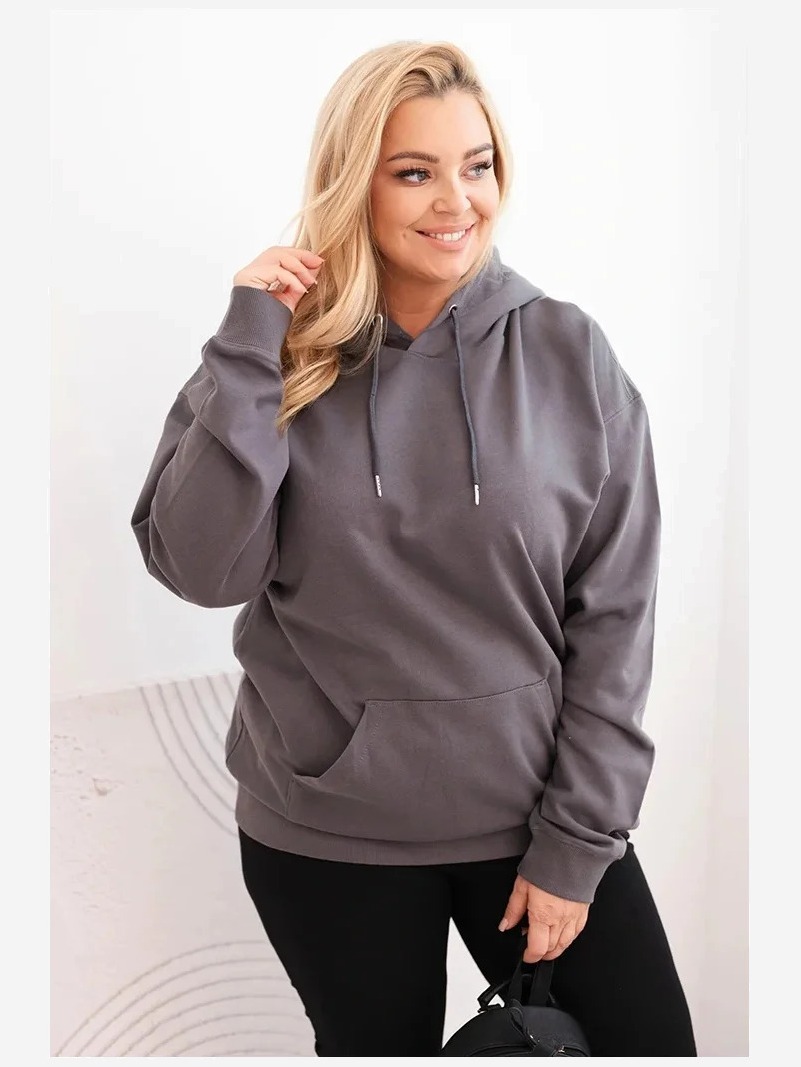 Dámska mikina s kapucňou a klokankou Plus Size z bavlny grafitová
