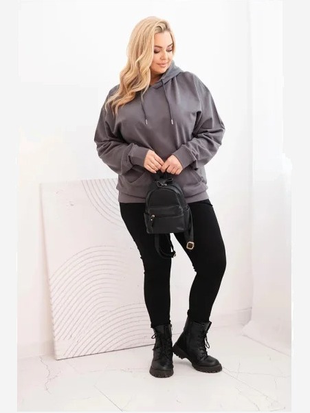 Dámska mikina s kapucňou a klokankou Plus Size z bavlny grafitová