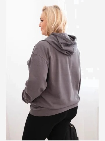 Dámska mikina s kapucňou a klokankou Plus Size z bavlny grafitová