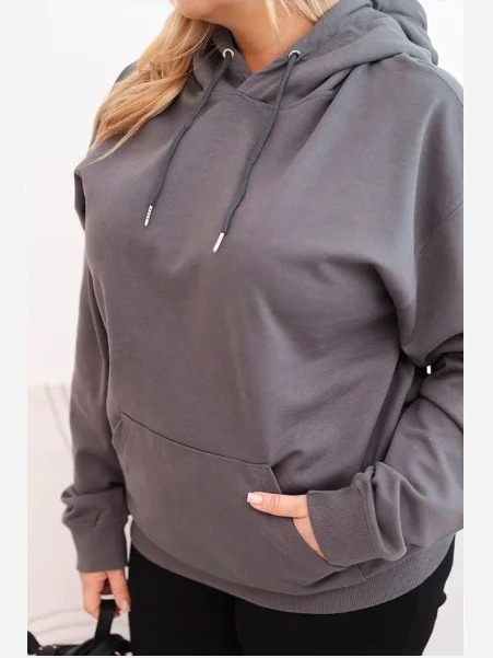 Dámska mikina s kapucňou a klokankou Plus Size z bavlny grafitová
