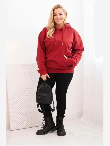 Dámska mikina s kapucňou a klokankou Plus Size z bavlny bordová