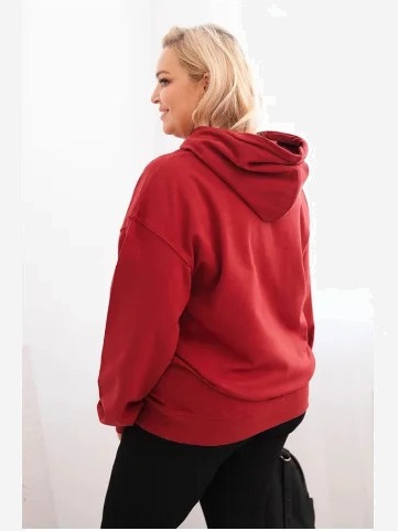 Dámska mikina s kapucňou a klokankou Plus Size z bavlny bordová