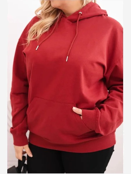 Dámska mikina s kapucňou a klokankou Plus Size z bavlny bordová