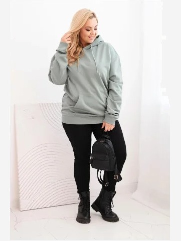 Dámska mikina s kapucňou a klokankou Plus Size z bavlny tmavo mentolová