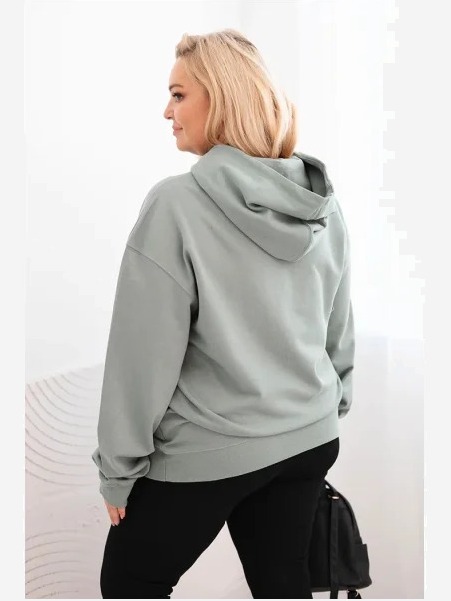 Dámska mikina s kapucňou a klokankou Plus Size z bavlny tmavo mentolová