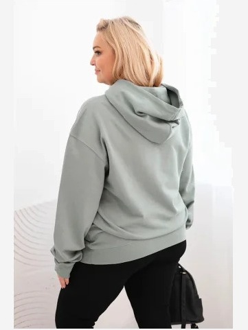Dámska mikina s kapucňou a klokankou Plus Size z bavlny tmavo mentolová
