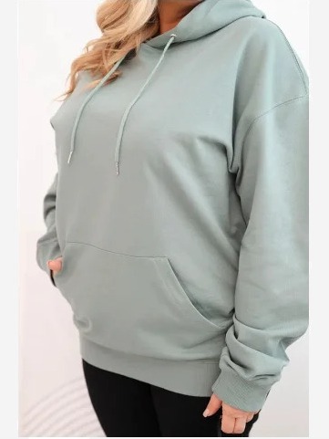 Dámska mikina s kapucňou a klokankou Plus Size z bavlny tmavo mentolová