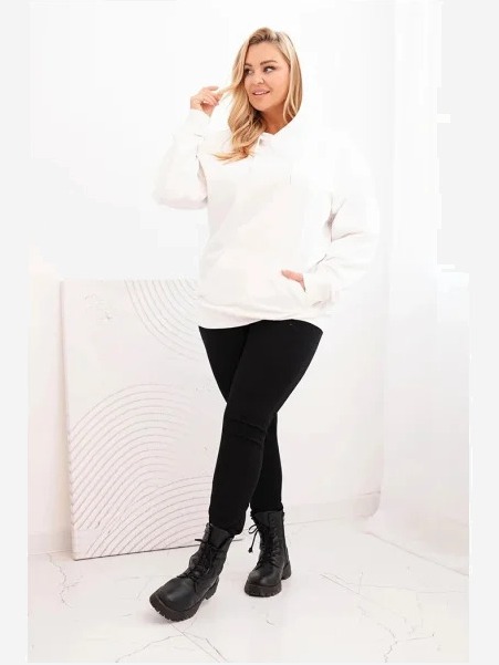 Dámska mikina s kapucňou a klokankou Plus Size z bavlny biela