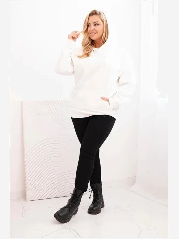 Dámska mikina s kapucňou a klokankou Plus Size z bavlny biela