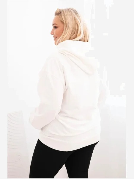 Dámska mikina s kapucňou a klokankou Plus Size z bavlny biela