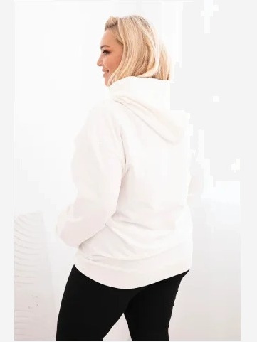 Dámska mikina s kapucňou a klokankou Plus Size z bavlny biela
