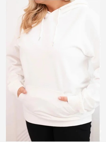 Dámska mikina s kapucňou a klokankou Plus Size z bavlny biela