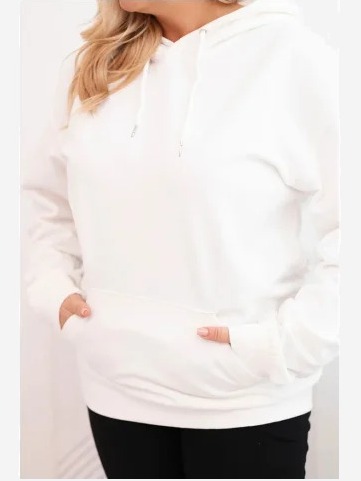 Dámska mikina s kapucňou a klokankou Plus Size z bavlny biela