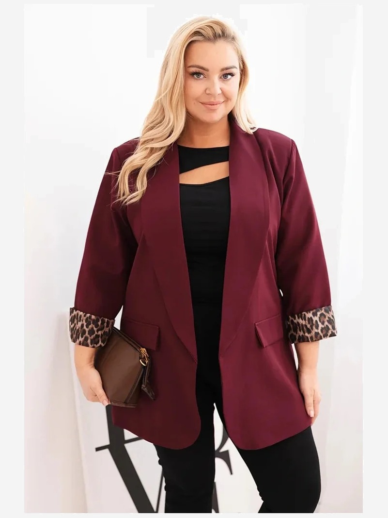 Dámska sako Plus Size s podšívkou v panterke slivková