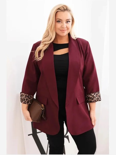 Dámska sako Plus Size s podšívkou v panterke slivková